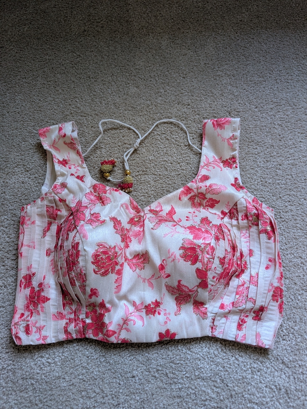 Pink Floral Saree Blouse Camisole - Elegant Printed Crop Top